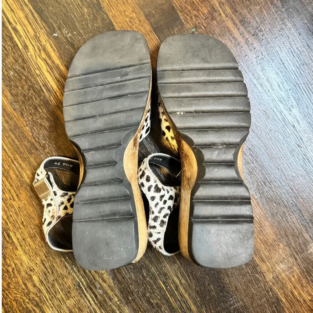 Rampage | Vintage Y2K Leopard Wedge Platform Square Toe Sandals Leather Fur Sz 7